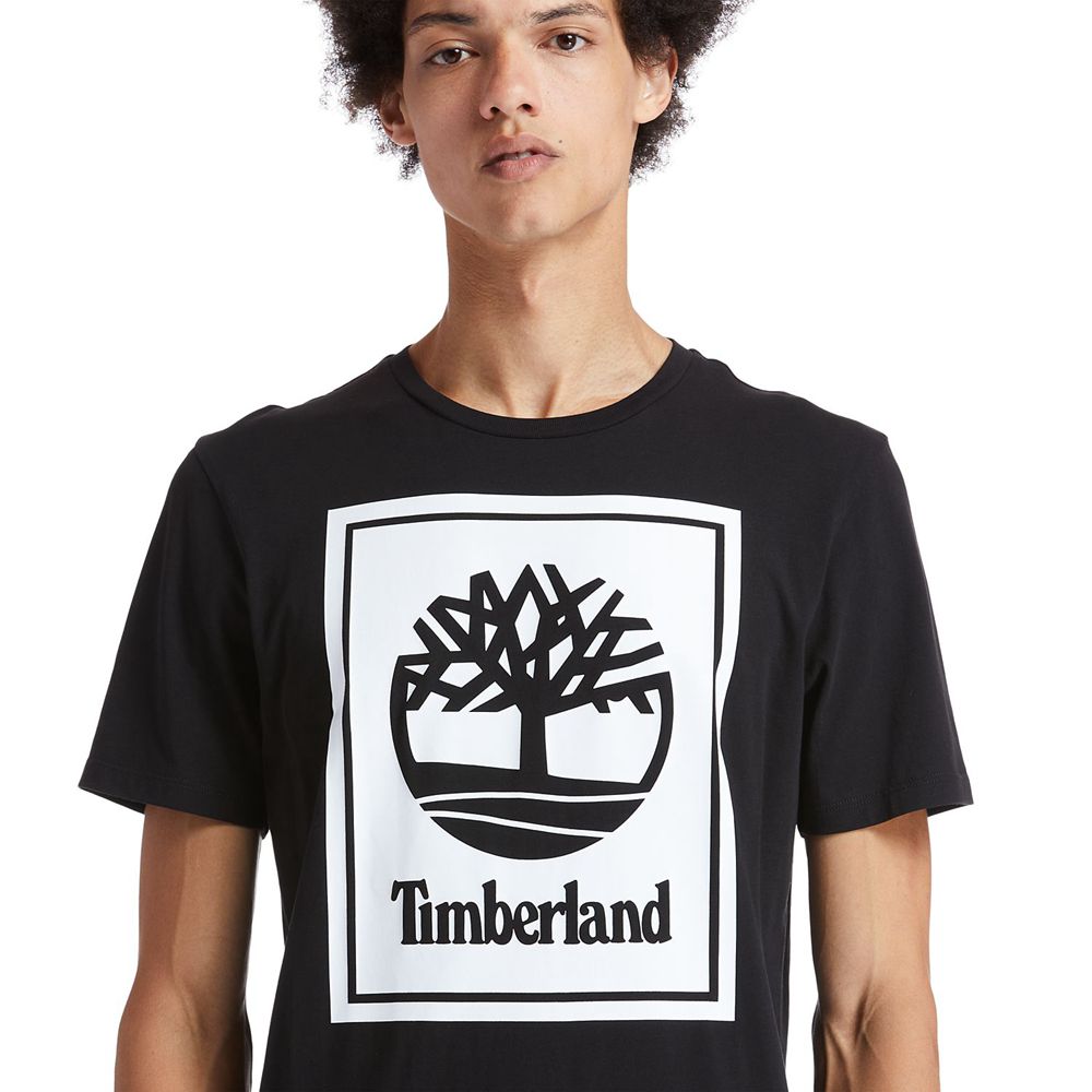 Timberland Mens T-Shirts Short-Sleeve Logo - Black/White - India EL1927065